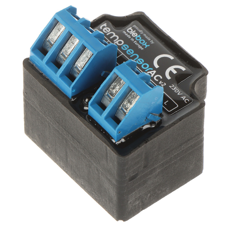 Bezdrôtový Wi-Fi snímač teploty do krabice 230V sonda v balení ovládanie smartfónom wBox BleBox TEMP-SENSOR-AC/BLEBOX