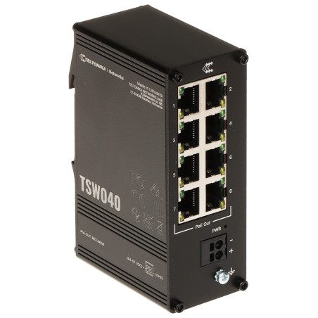 8ポート産業用PoEスイッチ 10/100 Mbps IP30筐体 DINレール取り付け アンマネージドイーサネットスイッチ Teltonika TSW040