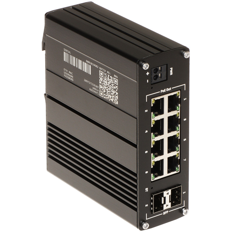 מתג תעשייתי מנוהל PoE+ 8 יציאות Gigabit 2x SFP Industrial RMS L2 L3 מסילת DIN IP30 Teltonika TSW202