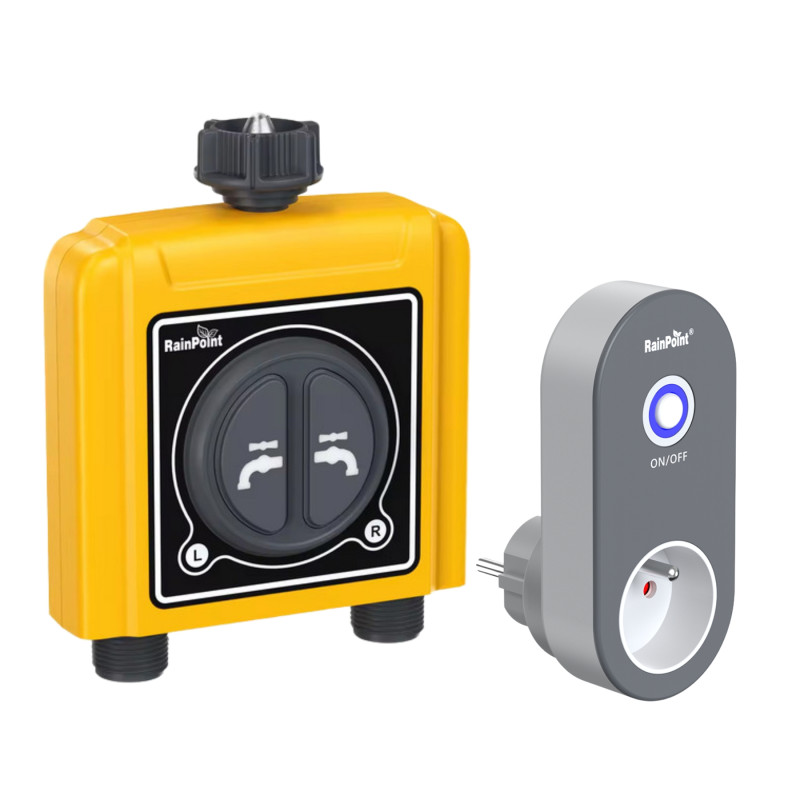 Supapă dublă inteligentă pentru sistem de irigare cu gateway WiFi Smart Home Tuya BT controler grădină RainPoint TWG004WRF+TTV20