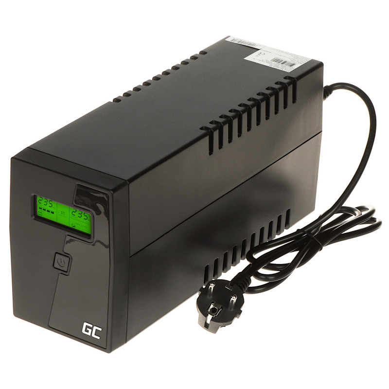 Avbruddsfri strømforsyning UPS LCD 600VA 360W Line-Interactive USB 2x Schuko AVR Overspenningsvern Green Cell UPS01/LCD