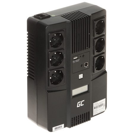 UPS 800VA 480W Line-Interactive LCD 6x Schuko AVR USB RJ45 til computer server overvågning kontor Green Cell UPS07