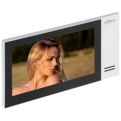 IP beltéri videó kaputelefon monitor 7 hüvelykes érintőképernyő PoE MicroSD foglalat riasztó hub 8GB memória fehér-fekete DAHUA 