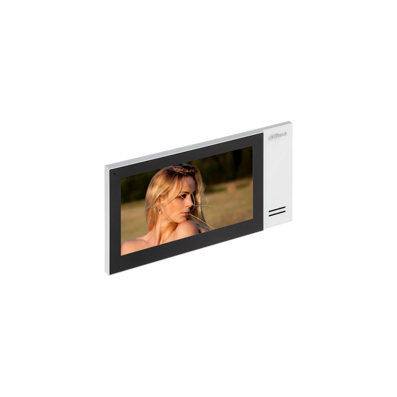 IP beltéri videó kaputelefon monitor 7 hüvelykes érintőképernyő PoE MicroSD foglalat riasztó hub 8GB memória fehér-fekete DAHUA 
