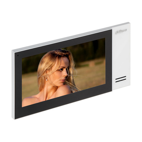 IP beltéri videó kaputelefon monitor 7 hüvelykes érintőképernyő PoE MicroSD foglalat riasztó hub 8GB memória fehér-fekete DAHUA 