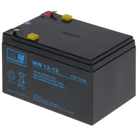AGM akumulator 12V 12Ah baterija za UPS napajalnike alarmne sisteme zasilno razsvetljavo in nadzor MW POWER 12V/12AH-MW