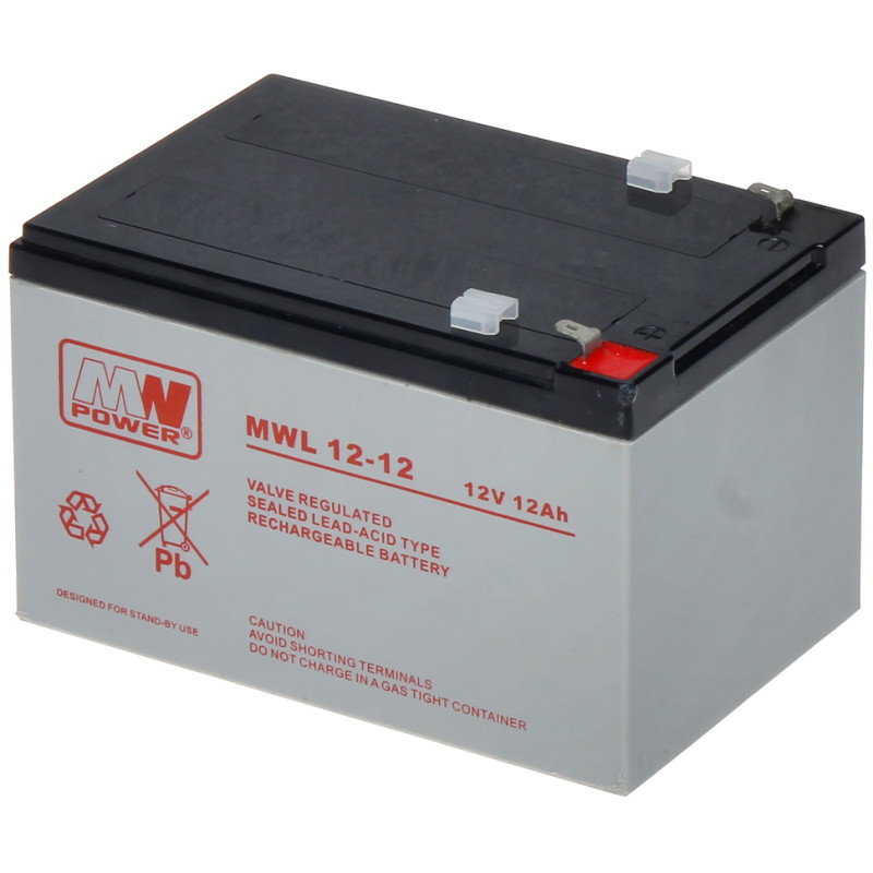 Wartungsfreier AGM Akku 12V 12Ah VRLA für USV Anlagen Alarmanlagen Brandschutzsysteme MW POWER 12V/12AH-MWL