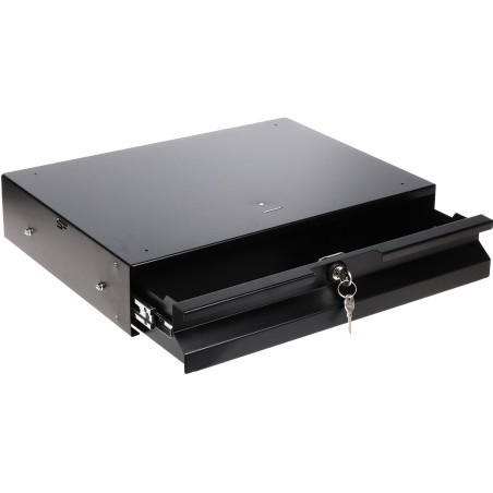 Чекмедже за RACK шкаф 19 инча 2U дълбочина 345мм заключващо се метално черно плъзгащ се рафт 6-точков монтаж STALFLEX RD19-2U-32