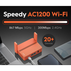 Router VPN Gigabit Wi-Fi 5 AC1200 de viatge USB-C PD Mesh OpenVPN WireGuard ZeroTier Punt segur CUDY TR1200