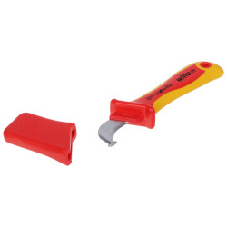 Faca de eletricista profissional para decapagem VDE 1000V com capa protetora e sapata guia WIHA WH-BLADE-1