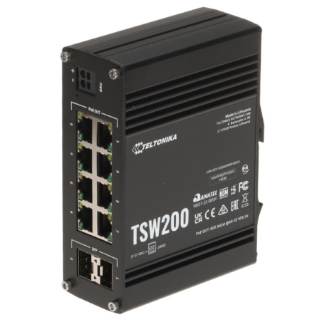 8 Portlu Endüstriyel PoE Switch ve 2 SFP Yuvası Teltonika TSW200