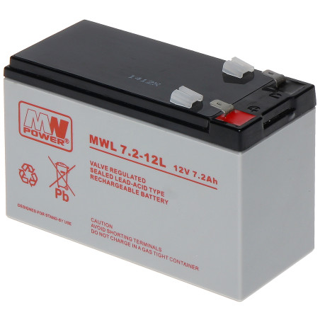 Batteria AGM 12V 7.2Ah Durata 10-12 anni Connettore T2 VRLA senza manutenzione per UPS Allarme Antincendio Long Life MW POWER 12