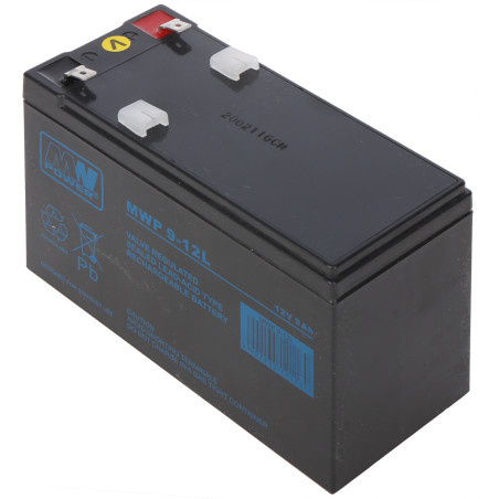 แบตเตอรี่ AGM 12V 9Ah แบบไม่ต้องบำรุงรักษา Long Life VRLA สำหรับ UPS ระบบสัญญาณเตือนภัยและระบบป้องกันอัคคีภัย MW POWER 12V/9AH-M