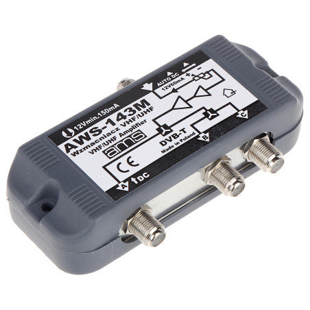 Pretplatničko antensko pojačalo s 3 izlaza s LTE filtrom i regulacijom pojačanja DVB-T2 AMS AWS-143M