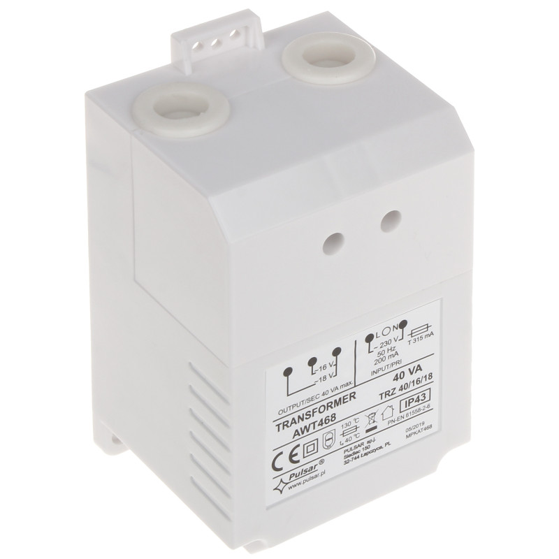 Alimentation AC 16V 18V 40VA à transformateur pour systèmes d'alarme et automatisation IP43 PULSAR AWT-468