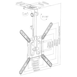 Ceiling mount for TV monitor VESA 400x400 23-55 inch adjustable foldable black ceiling hanger BRATECK BRATECK-LCD-CM344