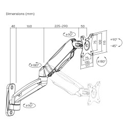 Support mural pour moniteur 17-32 pouces sur ressort à gaz VESA 75x75 100x100 réglable noir BRATECK BRATECK-LDA31-112