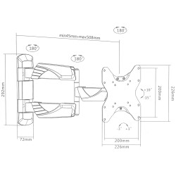 LCD OLED TV 모니터 벽걸이 브라켓 조절식 회전 암 VESA 200x200 35kg BRATECK BRATECK-LPA39-223