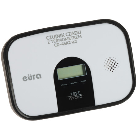 Détecteur autonome de monoxyde de carbone avec écran LCD et thermomètre alarme acoustique optique à piles EURA CD-45A2/V2