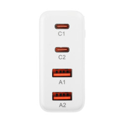 USB GaN 100W Snellader Quick Charge 3.0 Power Delivery 2x USB-C 2x USB-A Wit Delta Power CHAR-E696-100W-GAN
