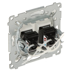 Двоен компютърен краен контакт 2x RJ45 UTP кат. 6 за вграждане бял LAN мрежа интернет инсталация аксесоари KONTAKT Simon D62.01/