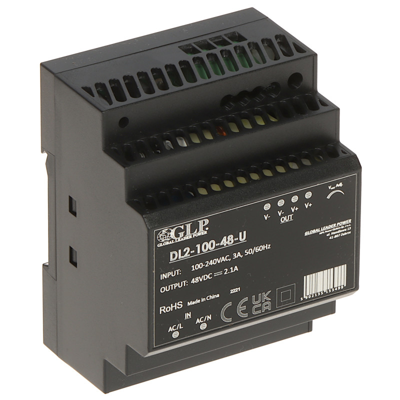 Τροφοδοτικό μεταγωγής για ράγα DIN 48V DC 2.1A 100W βιομηχανικό σταθεροποιημένο GLP DL2-100-48-U
