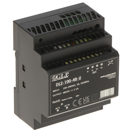 DIN Rail Switching Power Supply 48V DC 2.1A 100W Industrial Stabilized Efficient GLP DL2-100-48-U