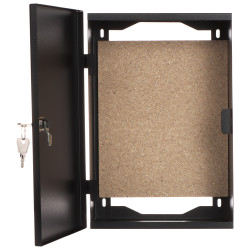 Metalen opbouwbehuizing montagekast met houten plaat en slot zwart RAL9005 staal voor bewaking STALFLEX E-MB-TPR2-MP-B