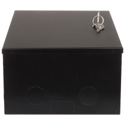 Metalen opbouwbehuizing montagekast met houten plaat en slot zwart RAL9005 staal voor bewaking STALFLEX E-MB-TPR2-MP-B