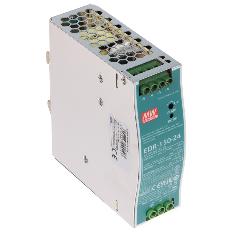 แหล่งจ่ายไฟแบบสวิตชิ่งสำหรับราง DIN 24V DC 6.5A 156W สำหรับงานอุตสาหกรรม ติดตั้งบนราง TS35 ประสิทธิภาพสูง พร้อมระบบเสถียรภาพ MEA