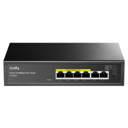 4-партовы камутатар PoE + 2 Uplink 10/100 Мбіт/с VLAN Watchdog Extend 250 м металічны корпус CCTV IP CUDY FS1006P