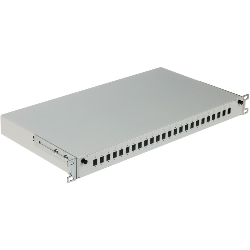 19 inch 1U 24 port SC Simplex LC Duplex fiber optic patch panel sliding drawer cable organizer grey STALFLEX FSP-19-1U-24S-SC-G