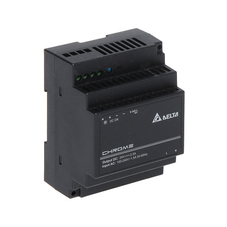 Импулсно захранване за DIN шина 24V 2.5A 60W с регулиране на напрежението и монтаж TS35 Delta Electronics DRC-24V60W-1AZ