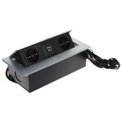 Įmontuojamas baldinis maitinimo blokas su iššokančiu mechanizmu 2x 230V lizdai 2x USB prievadai stalinis konferencinis įkrovikli
