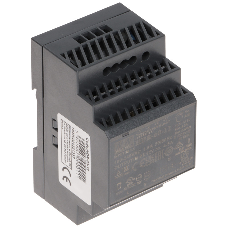 12V DC 4.5A 54W DIN导轨开关电源 超窄高效稳压电源 适用于控制柜 MEAN WELL HDR-60-12