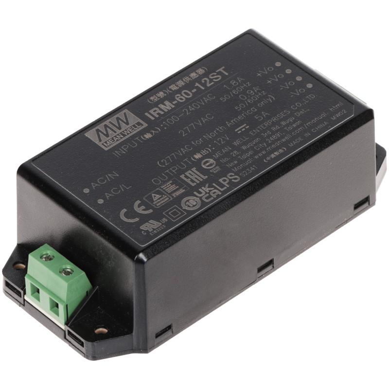 Αρθρωτό τροφοδοτικό μεταγωγής 12V 5A 60W AC/DC για ενσωμάτωση σταθεροποιημένο αποδοτικό MEAN WELL IRM-60-12ST