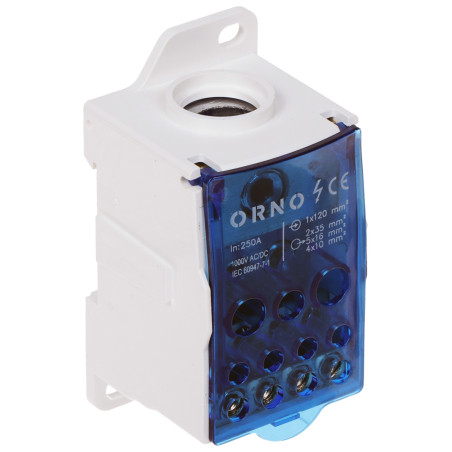 DIN bėgelio skirstomasis blokas 250A 1000V gnybtų kaladėlė valdymo spintoms ir elektros skirstomiesiems skydams ORNO OR-LZ-8207/
