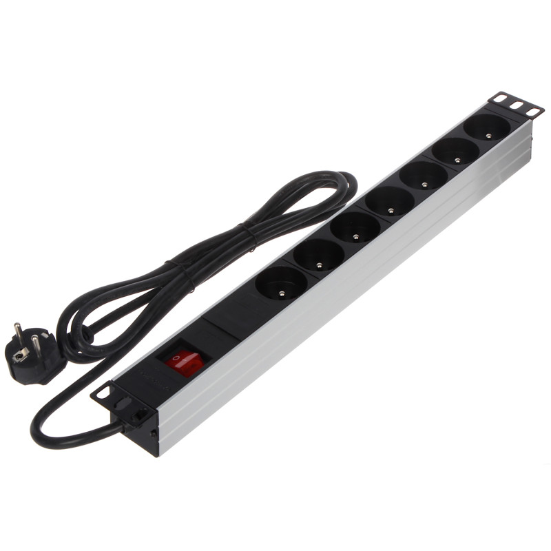 Захранващ разклонител за 19-инчов RACK шкаф 7 гнезда 230V 16A 1U PDU с ключ Delta PD-7/RACK