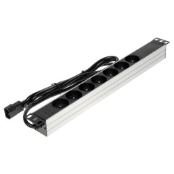 Maitinimo blokas 19 colių 1U RACK spintelei 7 lizdai IEC C14 kištukas PDU 16A 230V juodas Delta PD-7/RACK/IEC