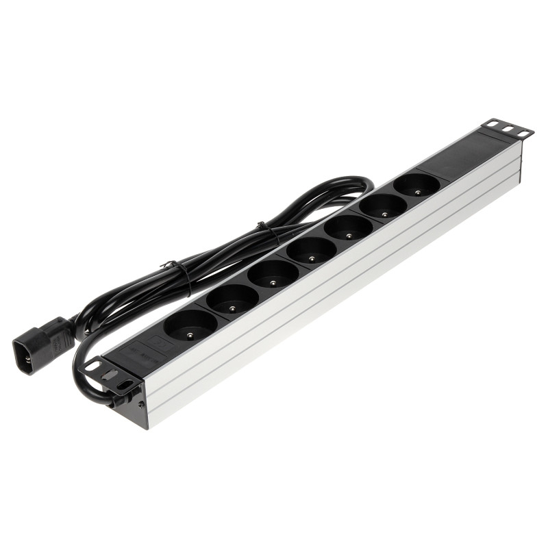รางปลั๊กไฟสำหรับตู้แร็ค 19 นิ้ว 1U 7 ช่องเสียบ ปลั๊ก IEC C14 PDU 16A 230V สีดำ จ่ายไฟได้มั่นคง Delta PD-7/RACK/IEC
