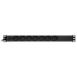 19 inch 1U Rack Power Strip 7 sockets IEC C14 plug PDU 16A 230V black robust power distribution Delta PD-7/RACK/IEC