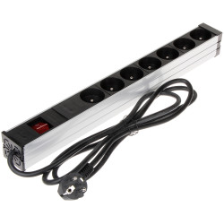 Priză de alimentare pentru dulap Rack 19 inch 1U 7 prize cu întrerupător cablu 2m neagră PDU distribuție energie Delta PD-7K/RAC