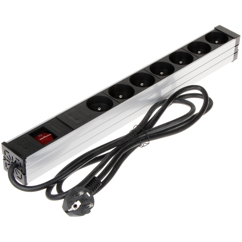 Power strip for 19 inch Rack cabinet 1U 7 sockets with switch 2m cable black PDU power distribution Delta PD-7K/RACK