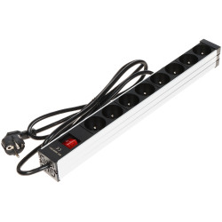 Maitinimo blokas 19 colių RACK spintai 8 lizdai 230V 16A jungiklis laidas 2m 1U juodas PDU Delta PD-8K/RACK