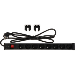 Захранващ разклонител за 19-инчов RACK шкаф 8 гнезда 230V 16A ключ кабел 2м 1U черен PDU Delta PD-8K/RACK