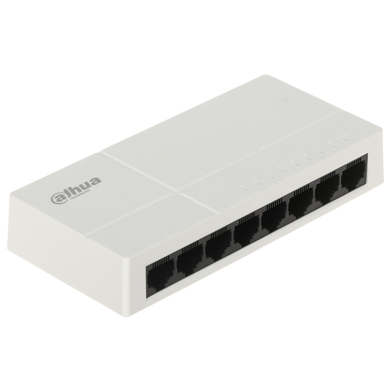 8-партовы гігабітны камутатар 10/100/1000 Мбіт/с RJ45 настольны пластыкавы корпус Plug and Play энергазберагальны DAHUA PFS3008-