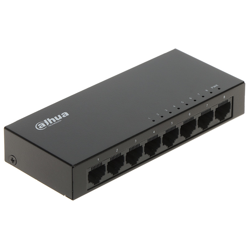 สวิตช์อุตสาหกรรม 8 พอร์ต Gigabit Ethernet RJ45 10/100/1000 Mbps เคสโลหะแบบตั้งโต๊ะสำหรับกล้องวงจรปิด IP DAHUA PFS3008-8GT-V2