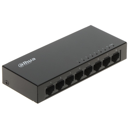 מתג תעשייתי 8 פורטים Gigabit Ethernet RJ45 10/100/1000 Mbps מארז מתכת שולחני למערכות CCTV IP DAHUA PFS3008-8GT-V2