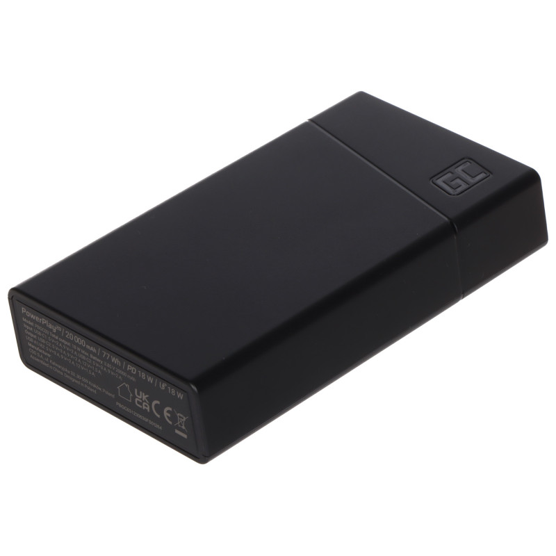 Varavirtalähde 20000mAh 18W USB-C PD 3.0 Ultra Charge Pass-Through Li-Poly Musta Green Cell POWERPLAY-20-GC