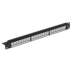 Patch Panel Keystone 24 portas RJ45 Cat.6 RACK 19 polegadas 1U Sem ferramentas Preto Metálico Robusto Rede LAN Delta Network PP-